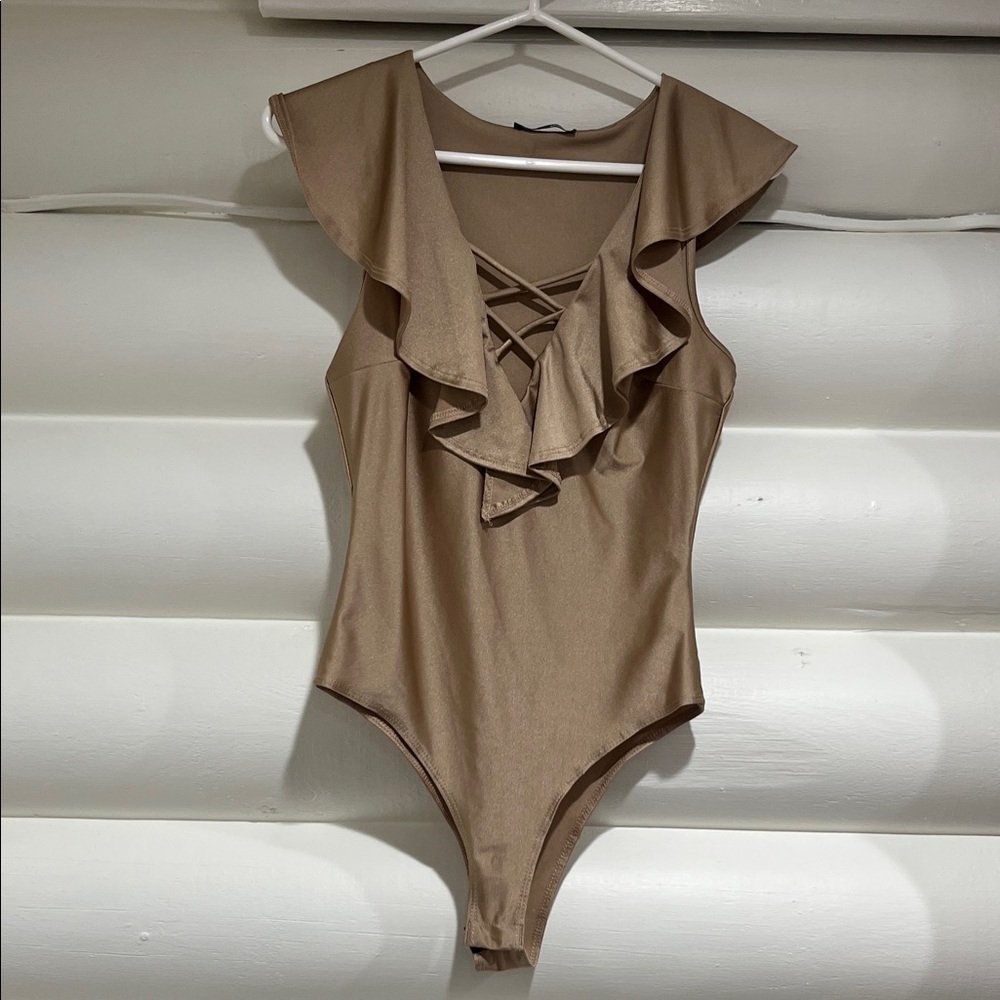 Fashion Nova Brown Ruffled Bodysuit